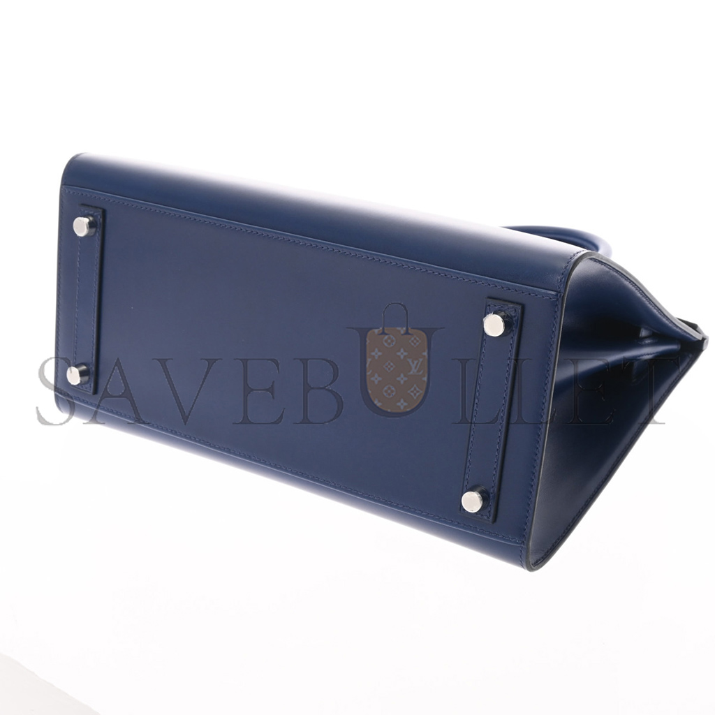 H**mes birkin 30 box leather sapphire blue silver buckle h029283ck81 (30*23*15cm)